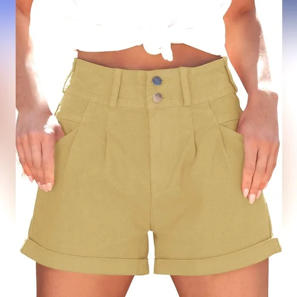 New Womens Relaxed Fit Casual High Waist Pocketed Denim Shorts - Picture 1 of 9